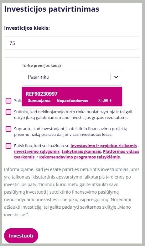 Profitus Atsiliepimai - Premijos kodo naudojimas